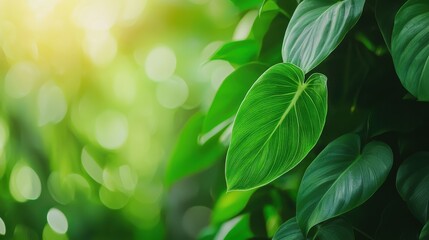 Wall Mural - Lush Green Leaf with Bokeh Background