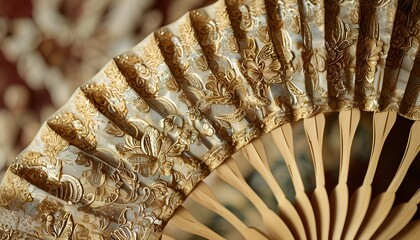 Elegant handcrafted golden traditional fan showcasing intricate design for cultural events and artistic presentations