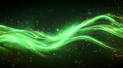 Wall Mural - A vibrant green wave of light with sparkling particles, creating a dynamic visual effect.