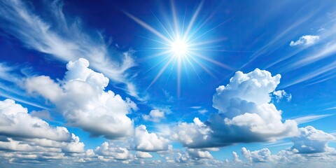 sunny summer landscape with blue skies and clouds