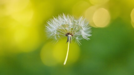 Poster - White Dandelion Seed Head Against a Green Blurred Background