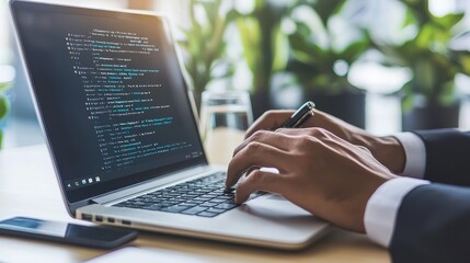 Businessman Coding on Laptop Computer