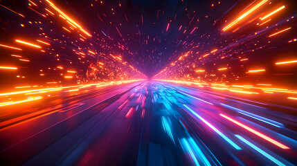 Wall Mural - A vibrant, abstract representation of speed and motion through a colorful tunnel of light.