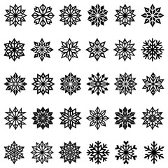 Poster - Snowflake icon. Set of thin line snowflake icons. Christmas decor. Black drawn snowflake. Snowflakes template. Vector illustration.