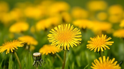 Canvas Print - Yellow Dandelions in a Meadow