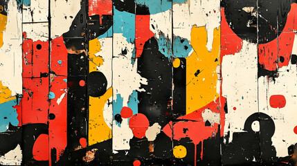 Wall Mural - Abstract art with vibrant colors and shapes on a textured surface.