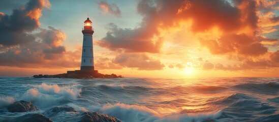 Wall Mural - Lighthouse at Sunset