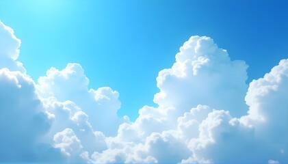 blue sky with white clouds and sun, clear blue sky sunny clouds background wallpaper, serene weather