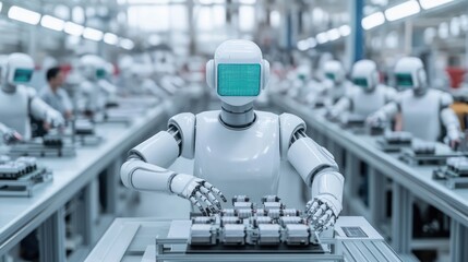 Poster - Robots Working on Assembly Line in Factory.