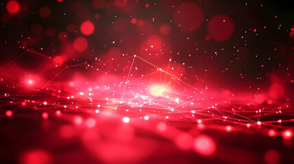 Wall Mural - Abstract red background with glowing particles and geometric lines.