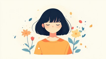 Sticker - A character illustration of a shorthaired woman in an orange tshirt stands confidently against a clean background.