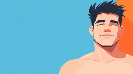 Sticker - A vivid illustration of a shirtless avatar features a young man, showcasing a minimalist and clean background.