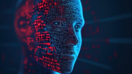 Poster - Digital Face with Binary Code.