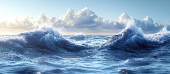 Canvas Print - Ocean Waves with Cloudy Sky