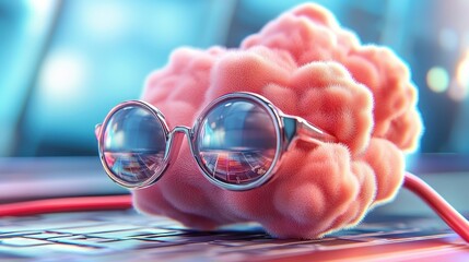 Aufkleber - Brain Wearing Sunglasses on a Keyboard.