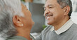 © peopleimages.com - Senior couple, happy and hug in house for love, care and romantic connection with marriage commitment. Elderly people, smile and embrace in home for support, bonding and relationship with loyalty