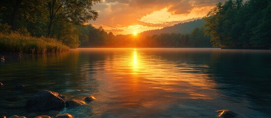 Poster - Sunset Reflection in a Calm River