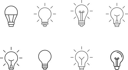 Light Bulb line icon vector, isolated on white background. Idea sign, solution, thinking concept. Lighting Electric lamp, electricity, shine, shiny. Flat style for graphic design, logo, web site, UI.