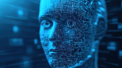 Aufkleber - Digital Face, AI, Binary Code, Cyberspace.