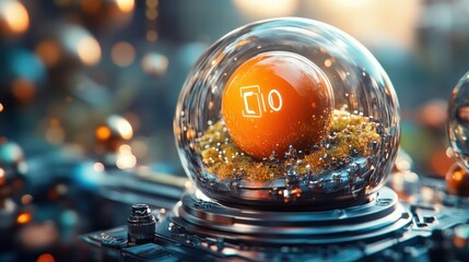 Poster - Abstract Tech Sphere with Orange Symbol.