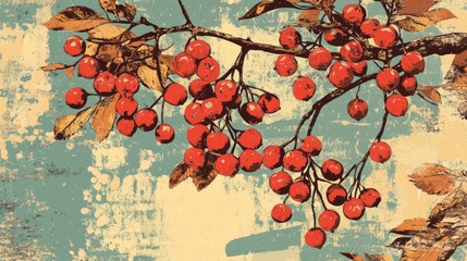 Intricate illustration of vibrant red hawthorn berries displaying their autumn beauty celebrating their natural charm and medicinal qualities