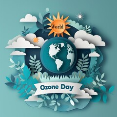 Wall Mural -  Ozone day posterdesign with paper cut