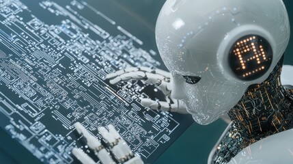 Wall Mural - artificial intelligence robot analyzing data on digital screen