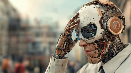 Aufkleber - Cyborg Man Thinking in the City.