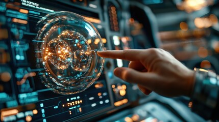 Aufkleber - Futuristic Interface with Holographic Globe.