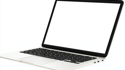 Silver Laptop with Blank Screen Isolated on White Background