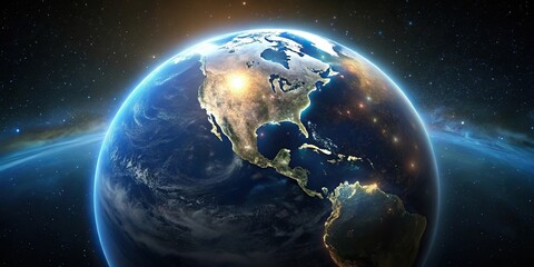 symmetrical earth from space at night on black background
