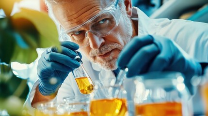 Poster - Senior Scientist Working in a Lab.