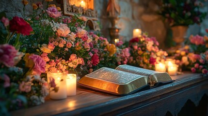 Open Bible with Candlelight