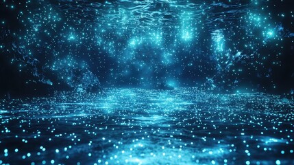 Wall Mural - Abstract Blue Water Background with Glowing Particles