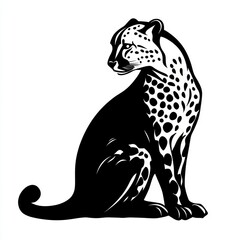 Sticker - A black and white illustration of a cheetah sitting in profile.