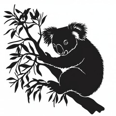 Poster - A black and white illustration of a koala sitting in a tree.