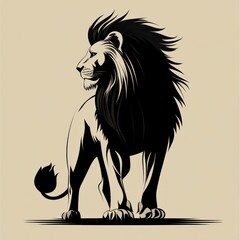 Wall Mural - A black and white illustration of a lion standing with its mane flowing.