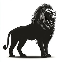 Poster - A black and white illustration of a lion with a mane looking to the right.