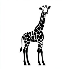 Canvas Print - A black and white silhouette of a giraffe standing on a white background.