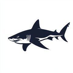 Sticker - A black and white silhouette of a great white shark swimming to the right.