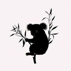 Poster - A black and white silhouette of a koala sitting in a eucalyptus tree.