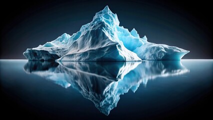 Wall Mural - symmetrical iceberg reflection in water on black background