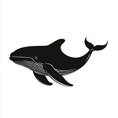 Poster - A black and white silhouette of a whale swimming in the ocean.