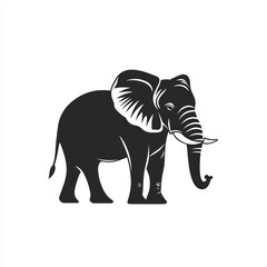 Sticker - A black and white silhouette of an elephant standing against a white background.