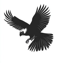 Canvas Print - A black silhouette of a bird of prey with its wings spread out, soaring in flight.