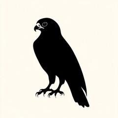 Canvas Print - A black silhouette of a falcon standing on a white background.