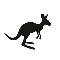 Canvas Print - A black silhouette of a kangaroo in a standing position on a white background.