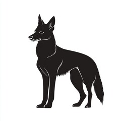 Canvas Print - A black silhouette of a wolf standing on a white background.