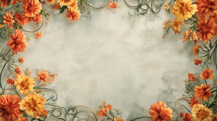 Poster - Vibrant Marigold Floral Frame with Mexican Patterns on Light Background for Festive Celebrations