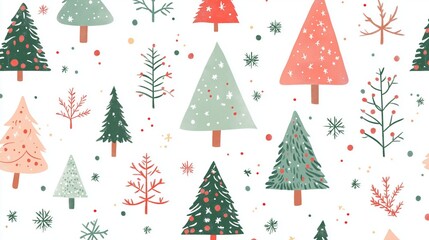 Sticker - risograph printing illustrator a seamless pattern with cute Christmas trees for festive packaging design